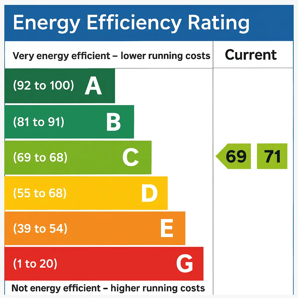 EPC rating chart from A, most efficient, to G, least efficient